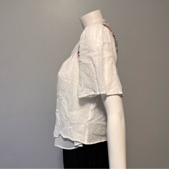 Zara Flowy Floral Embroidered White Blouse Size XS - Picture 5 of 7
